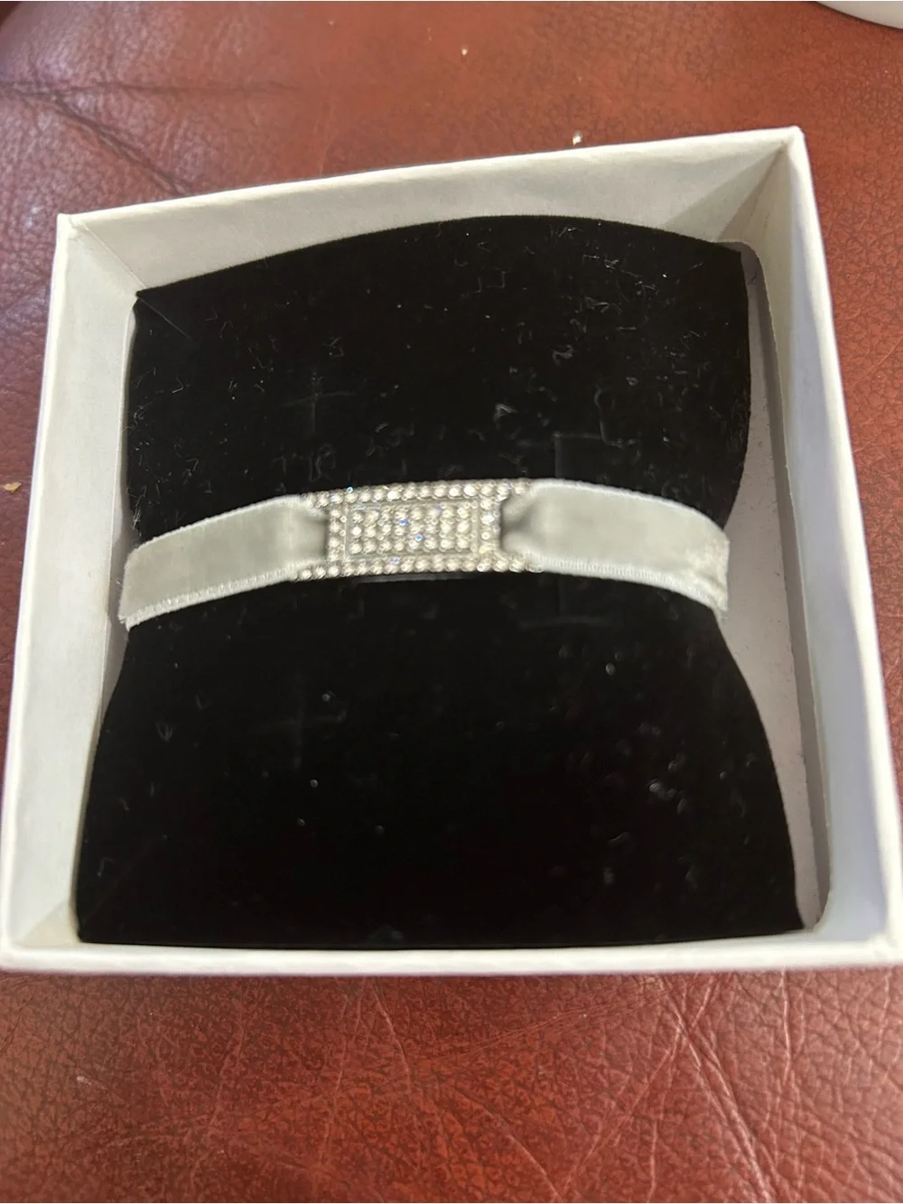 Crystal Embellished Silver Velvet bracelet